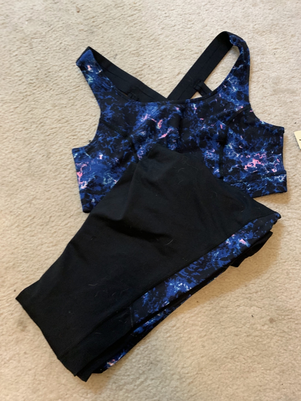 Torrid Black Leggings with Blue Marble Print Sports Bra